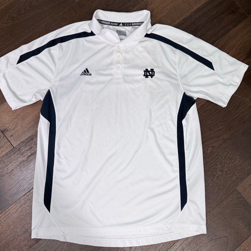 Adidas Notre Dame Fighting Irish Polo Shirt Men's XL White Navy ClimaLite